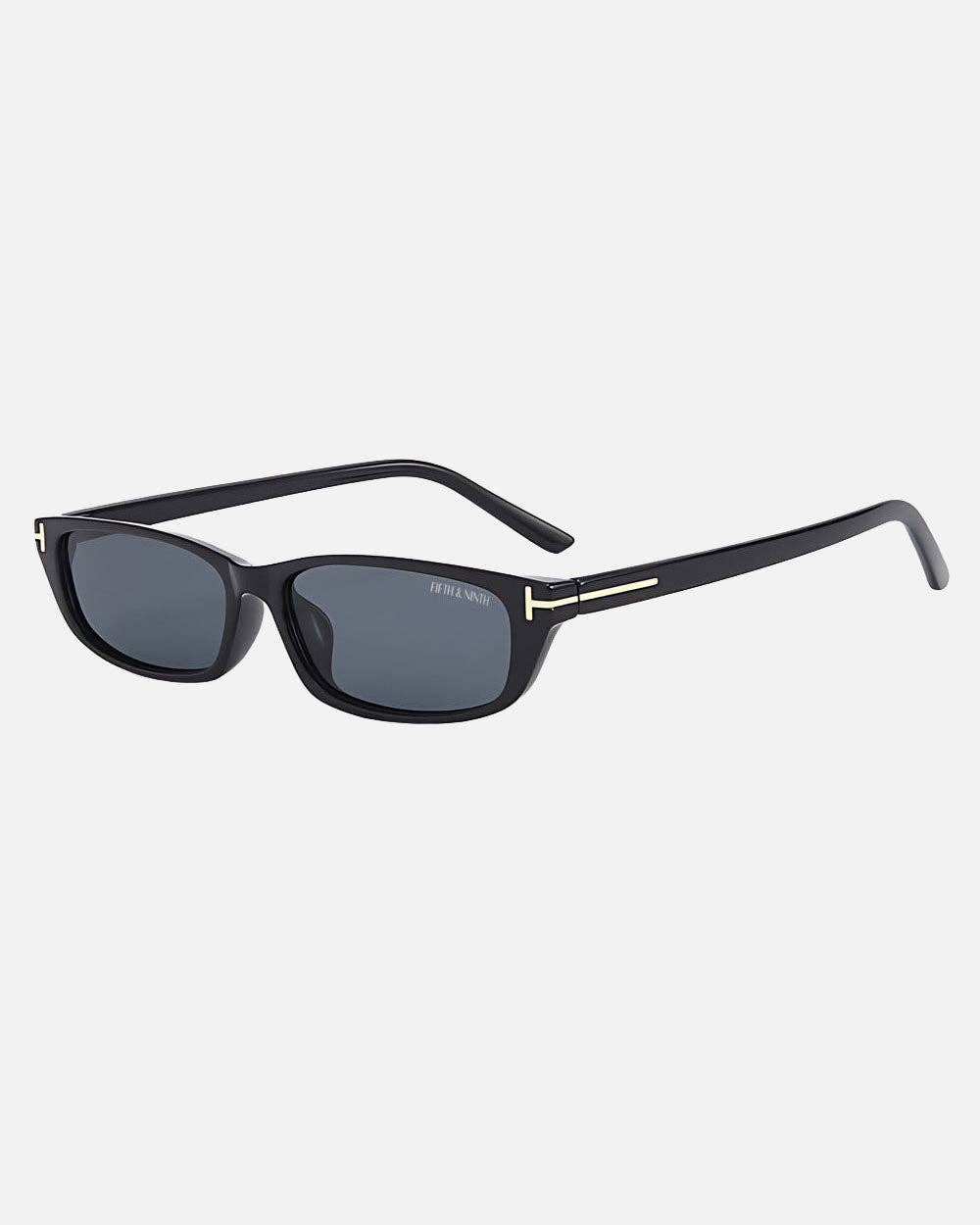 Black sunglasses with thin frame on a white background