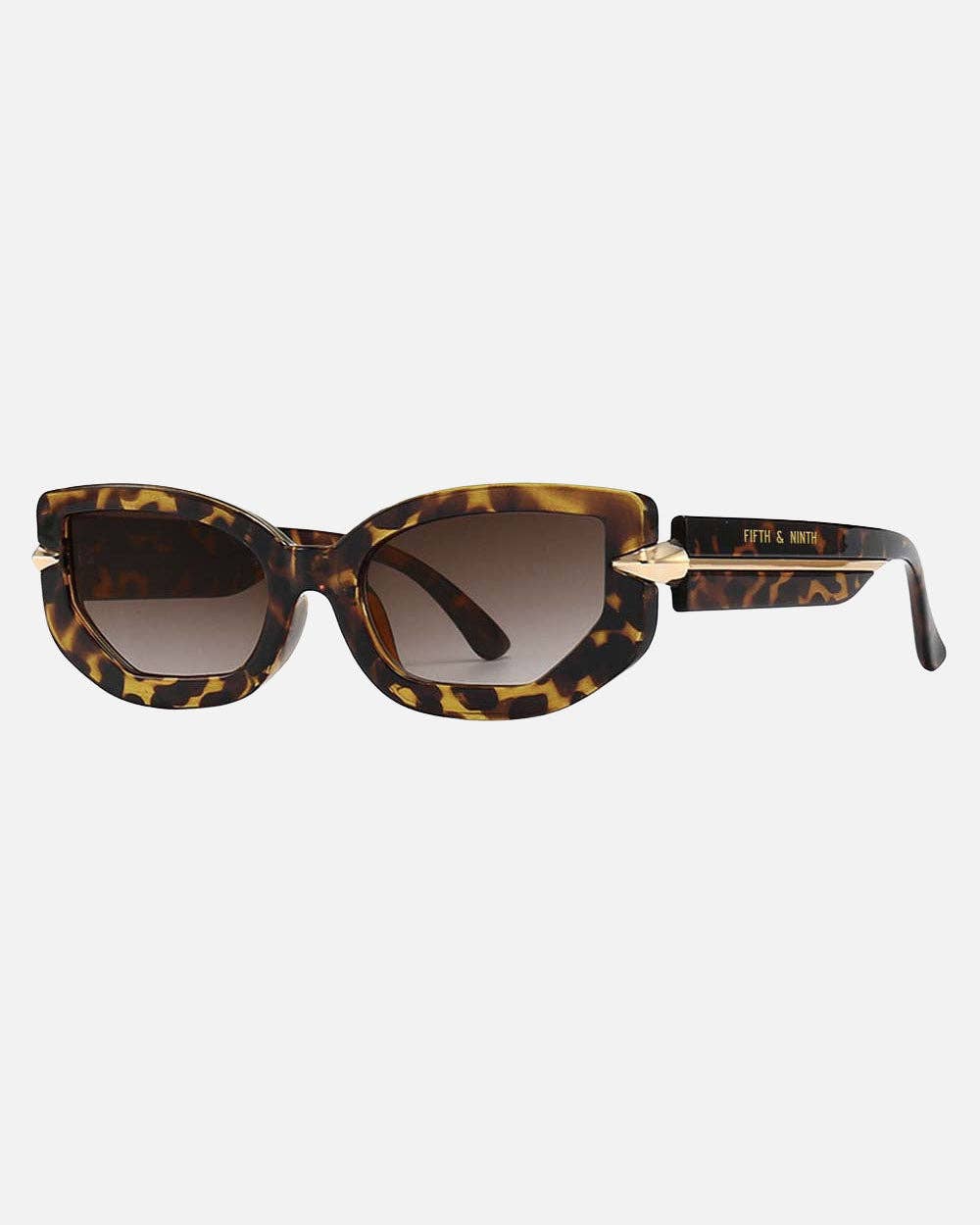 Sunglasses with tortoiseshell frame and brown gradient lenses on a white background
